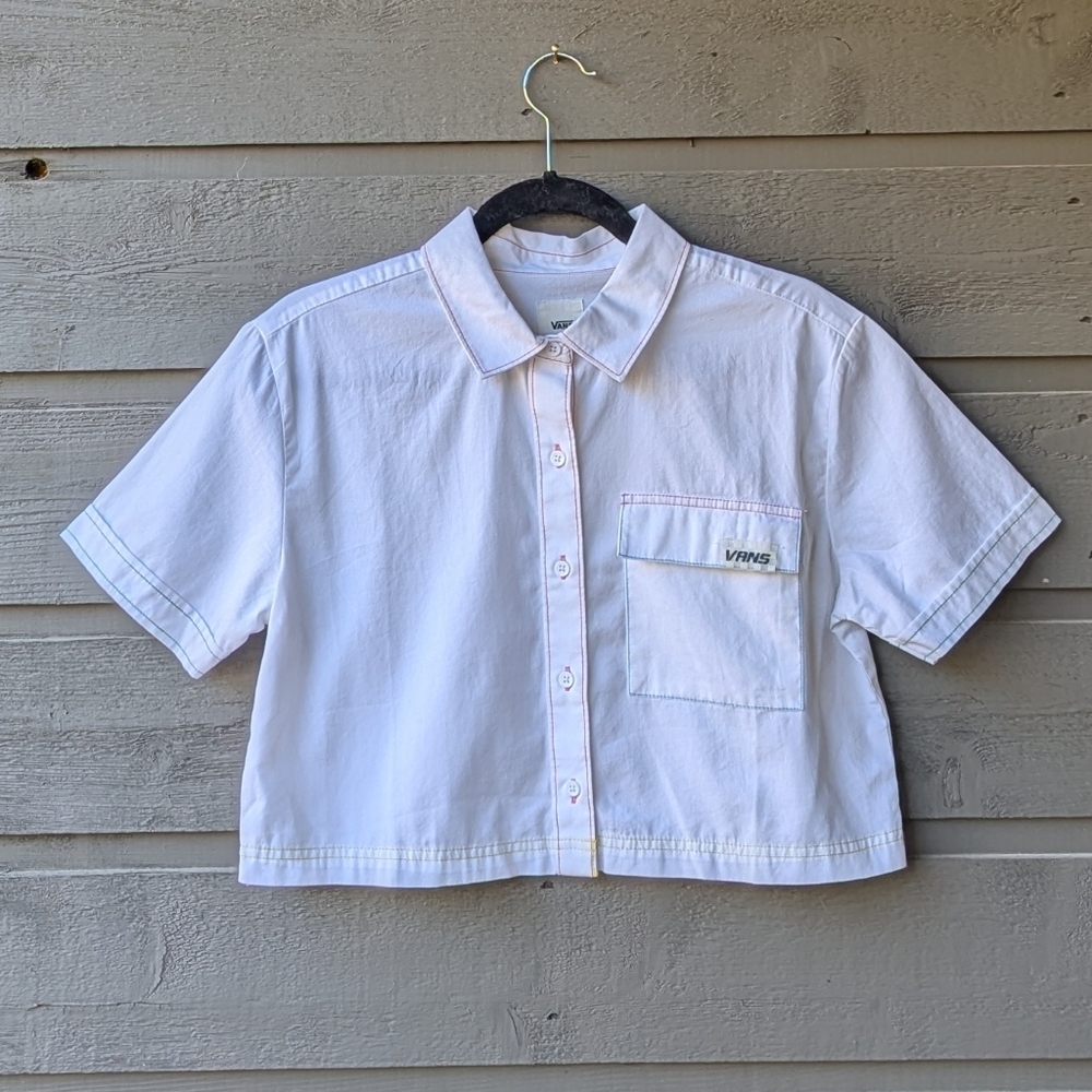 Vans Thread It Top Button Up White Colorful Stitching Size Small